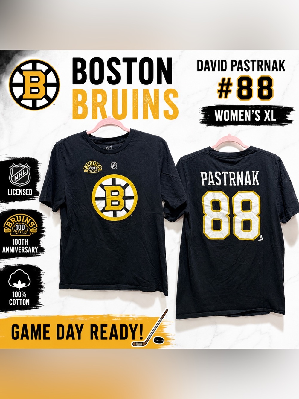 Boston Bruins Centennial Edition David Pastrnak #88 NHL Licensed– Women’s XL